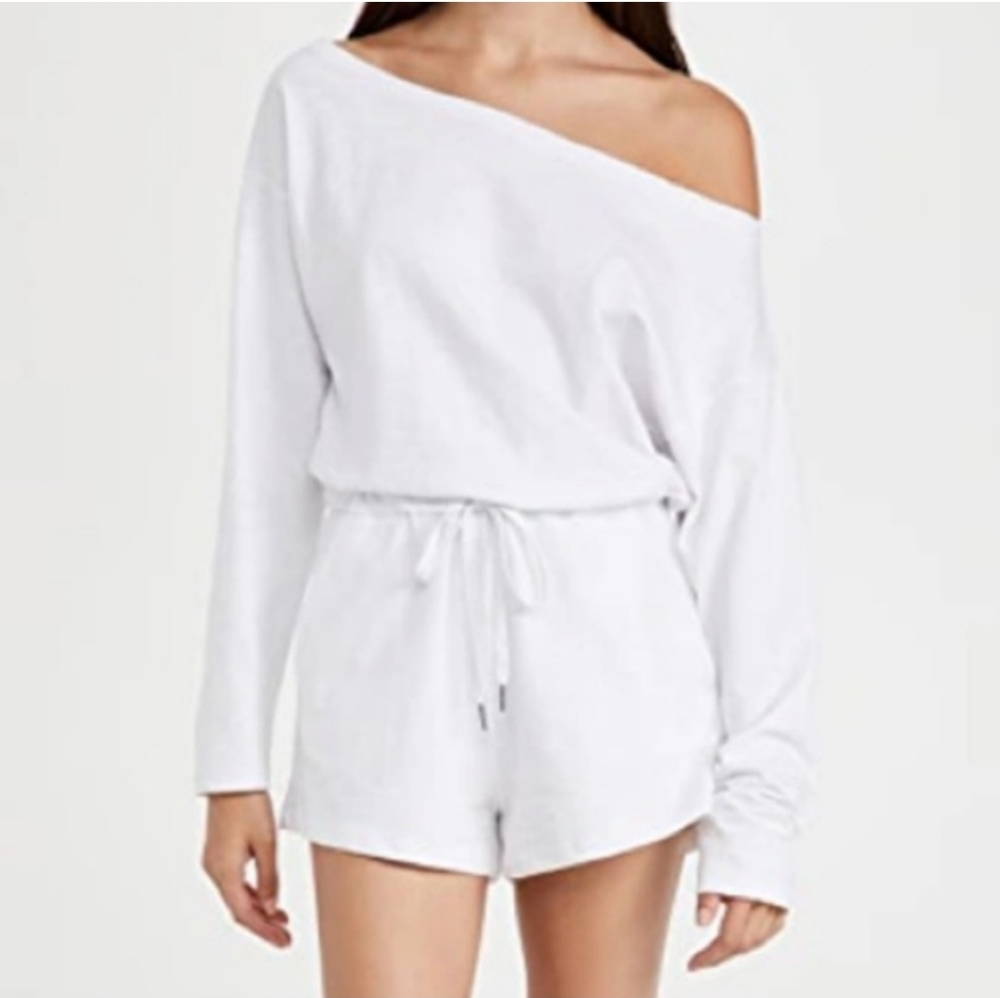 Marissa Webb Marlo One-Shoulder Cotton Romper White Jumpsuit Shorts NEW $198